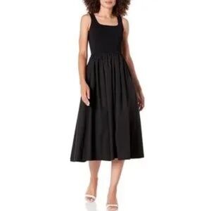 NEW Theory Sleeveless Volume Dress in Black GLOSSED MEDIUM M NWT